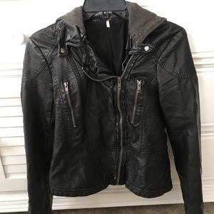 Free people vegan leather jacket with hood